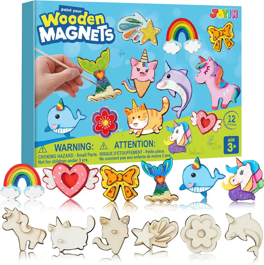 Joyfy 12 Piece Fantasy Wooden Unicorn Magnets Craft Kit For Kids