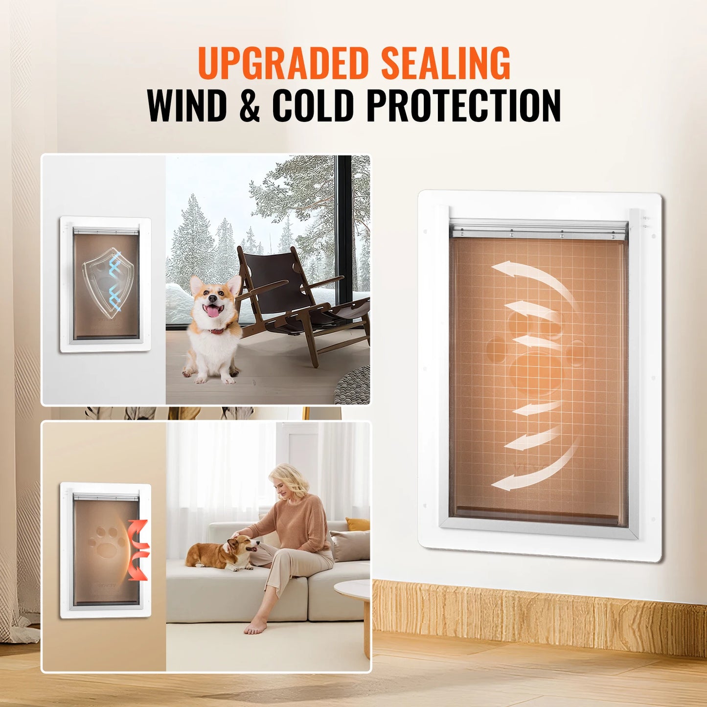 SucceBuy Weatherproof Pet Door Metal Frame With Lock And Flaps