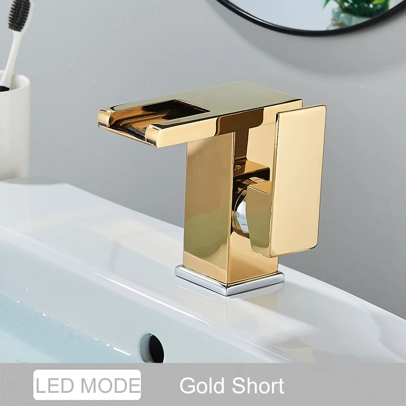 MYQualife LED Waterfall Basin Sink Faucet Single Handle Deck Mounted