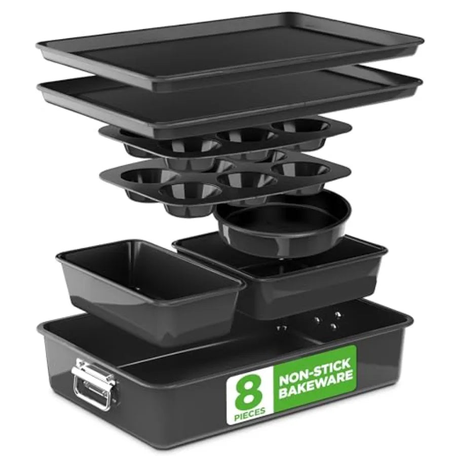 8 Piece Nonstick Bakeware Set Oven Safe PFOA Free Durable