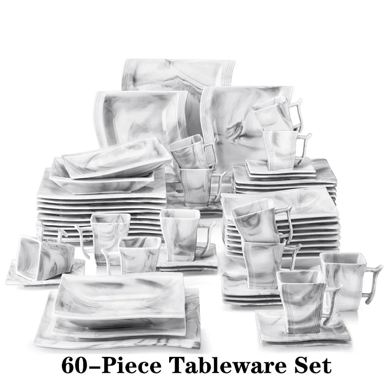 Malacasa Marble Porcelain Dinnerware Set With Cups And Saucers