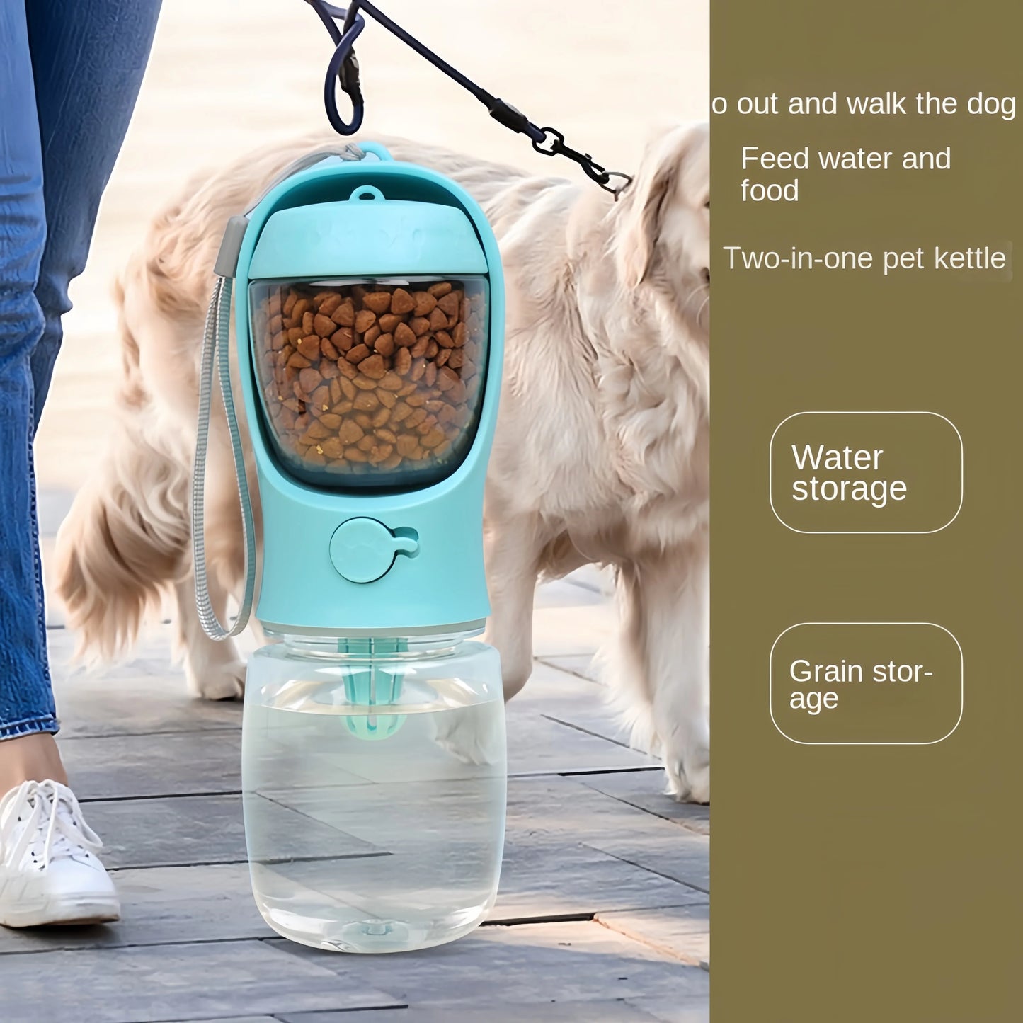 Portable Pet Water Bottle With Food Storage Dogs And Cats