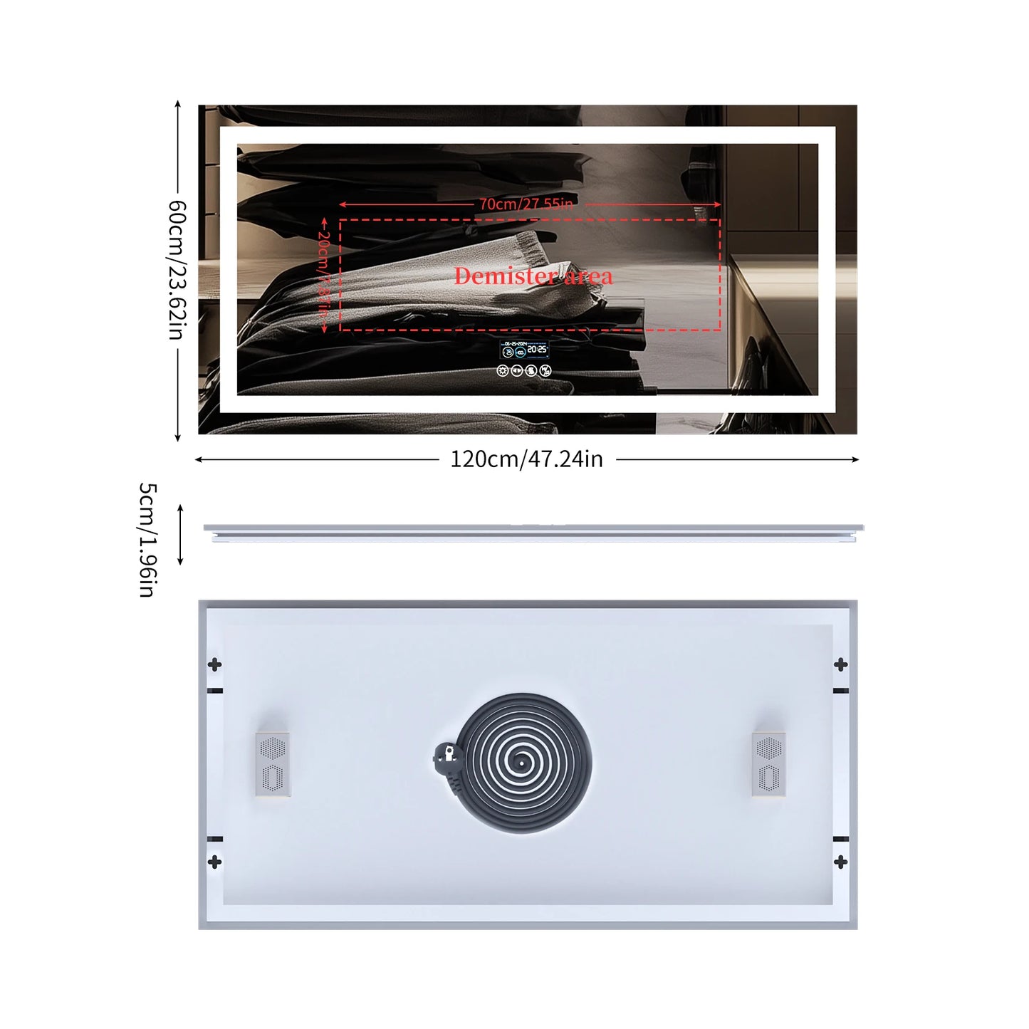 Luvodi Bluetooth Illuminated Bathroom Mirror With Digital Clock And Defog