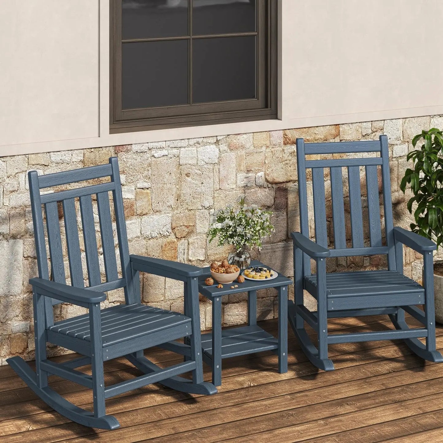 HDPE High Back Rocking Chair With Side Table Outdoor Furniture