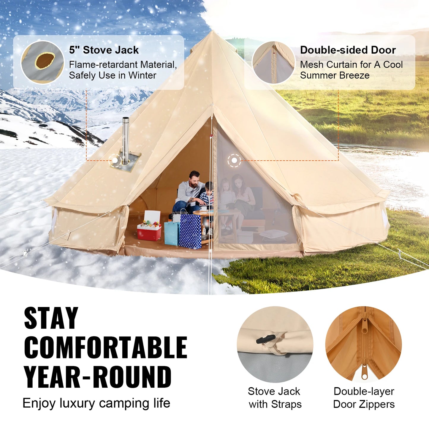 SucceBuy Canvas Bell Tent For Camping Up To 8 People