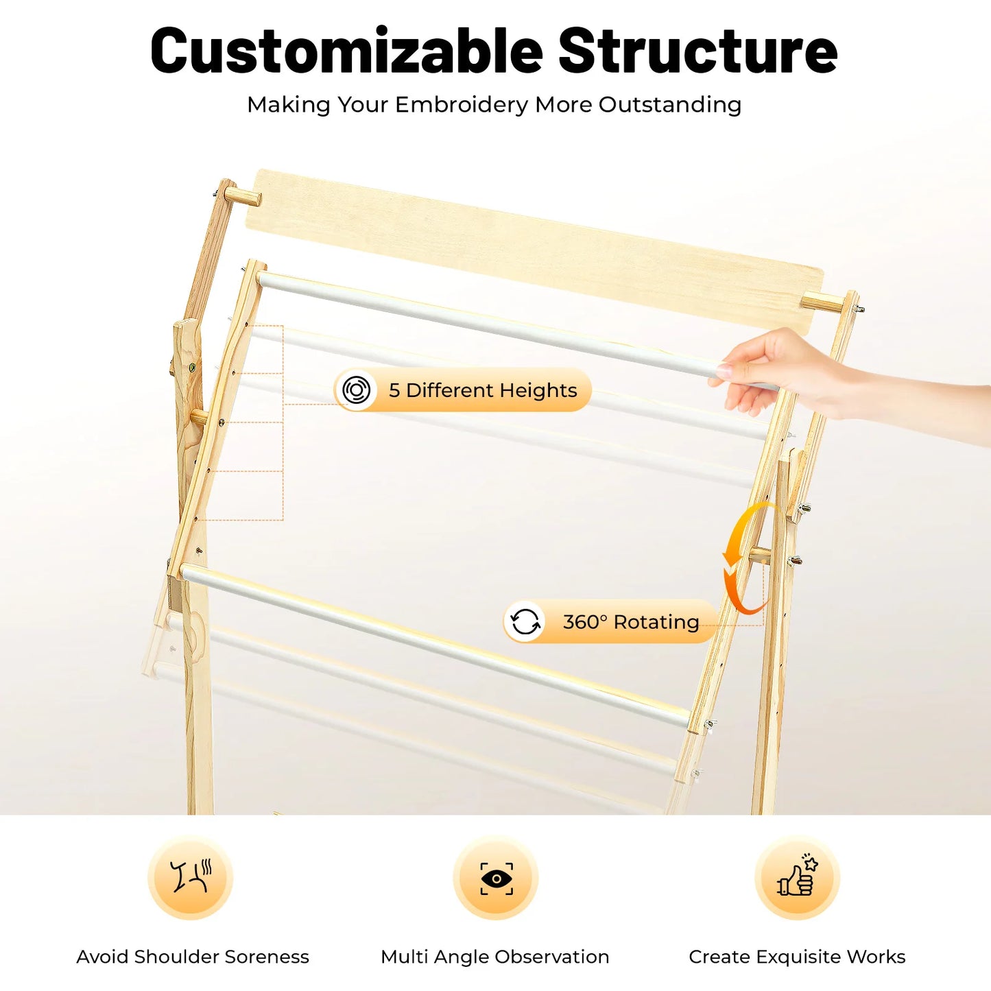 360° Adjustable Embroidery Stand Holder Frame Pine Wood Height 5 Gears Craft Cross Stitch Sewing Needlework Tool Floor Standing