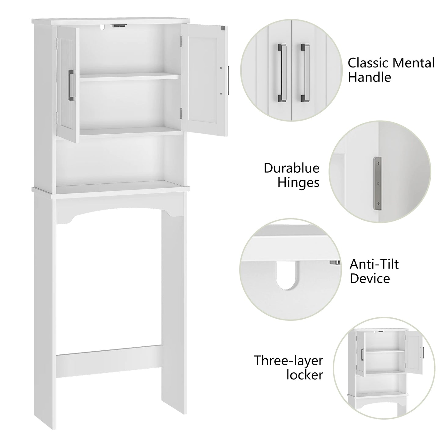 HiMISS Over The Toilet Storage Cabinet With Anti Tip And Double Doors