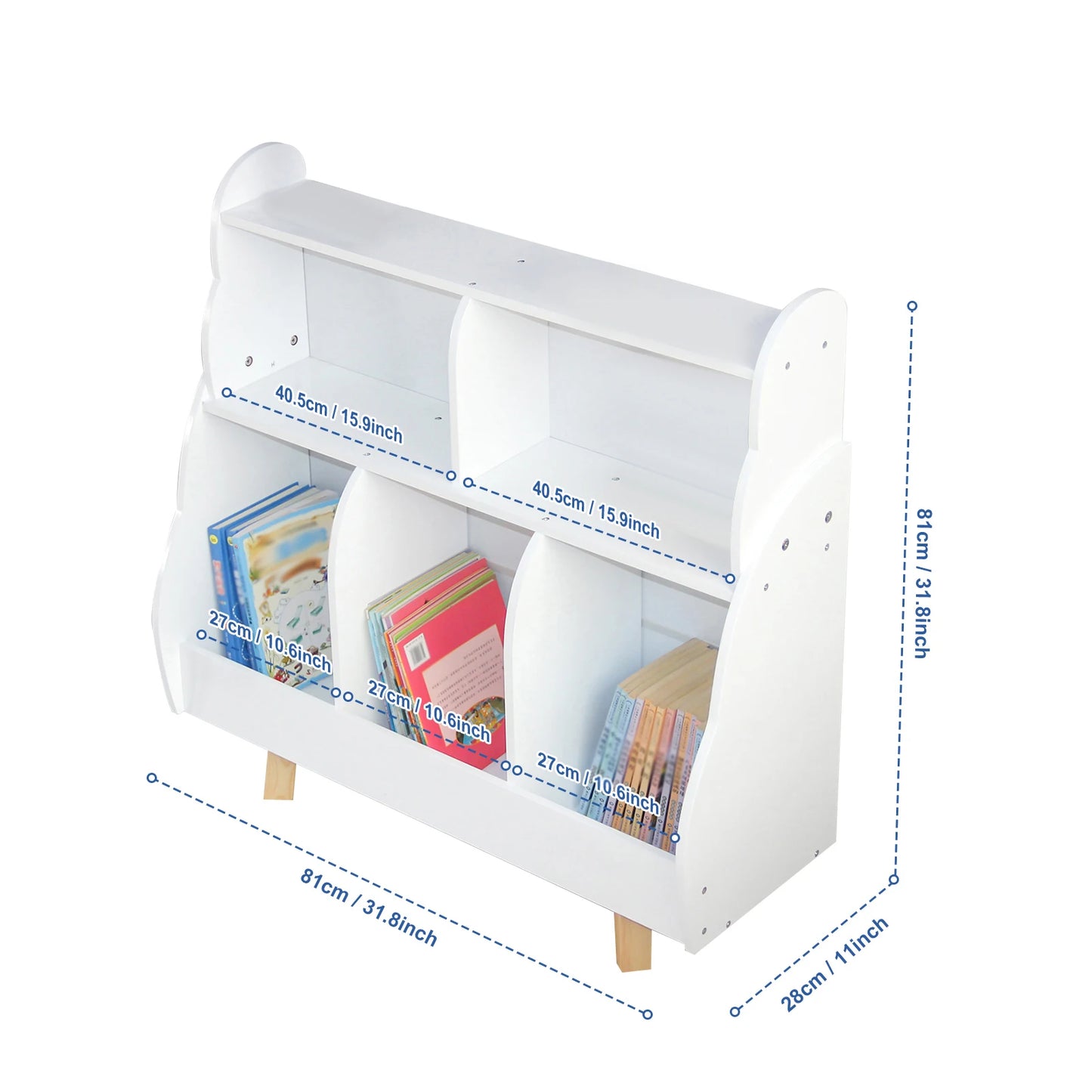 Wooden Kids Bookshelf With Five Storage Baskets For Nursery