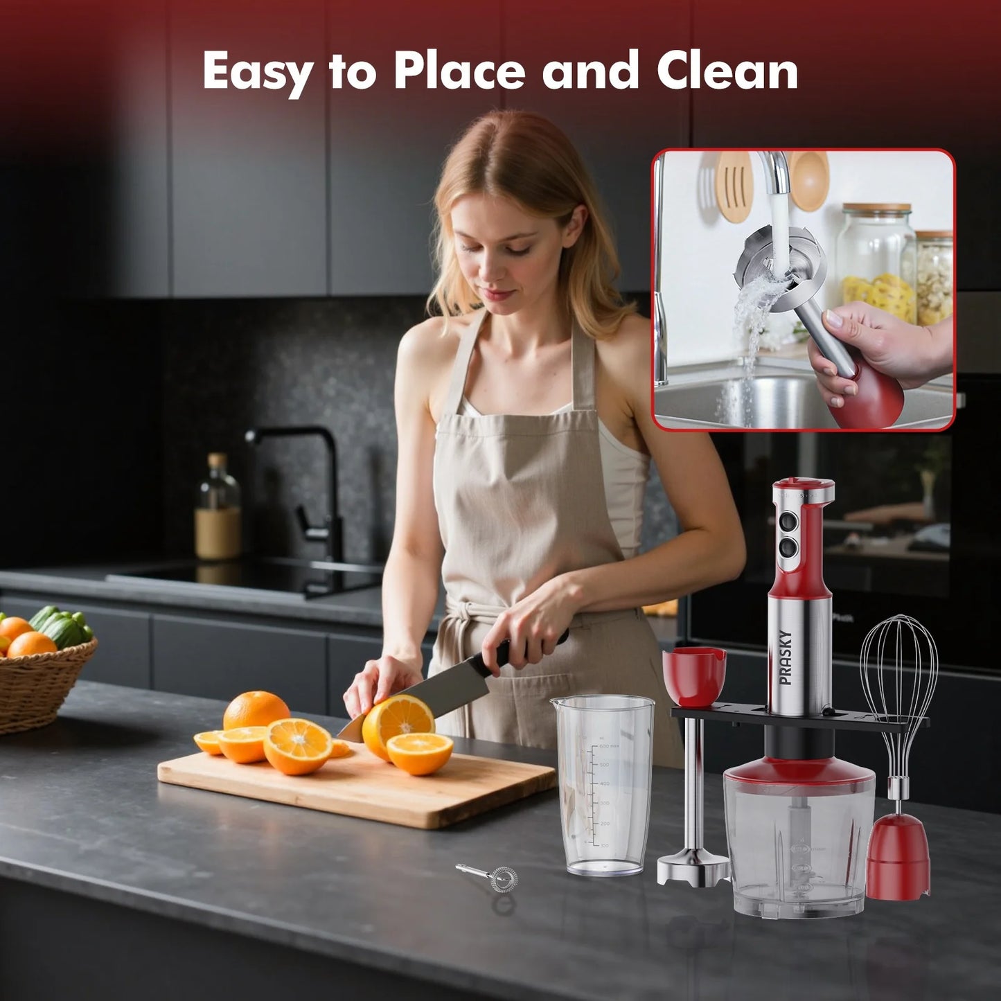 Prasky 5-In-1 Handheld Immersion Blender With Chopper And Whisk
