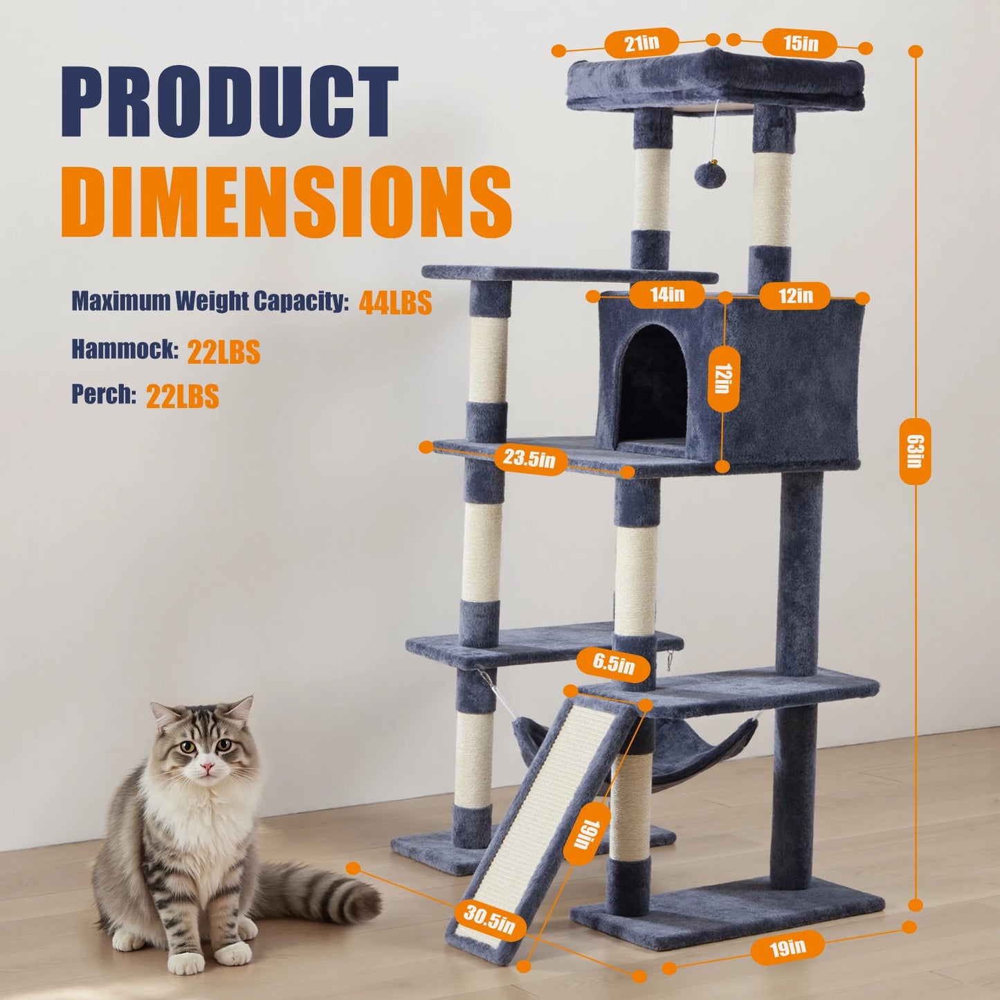 JHK Multi Level Cat Tree With Sisal Scratching Posts