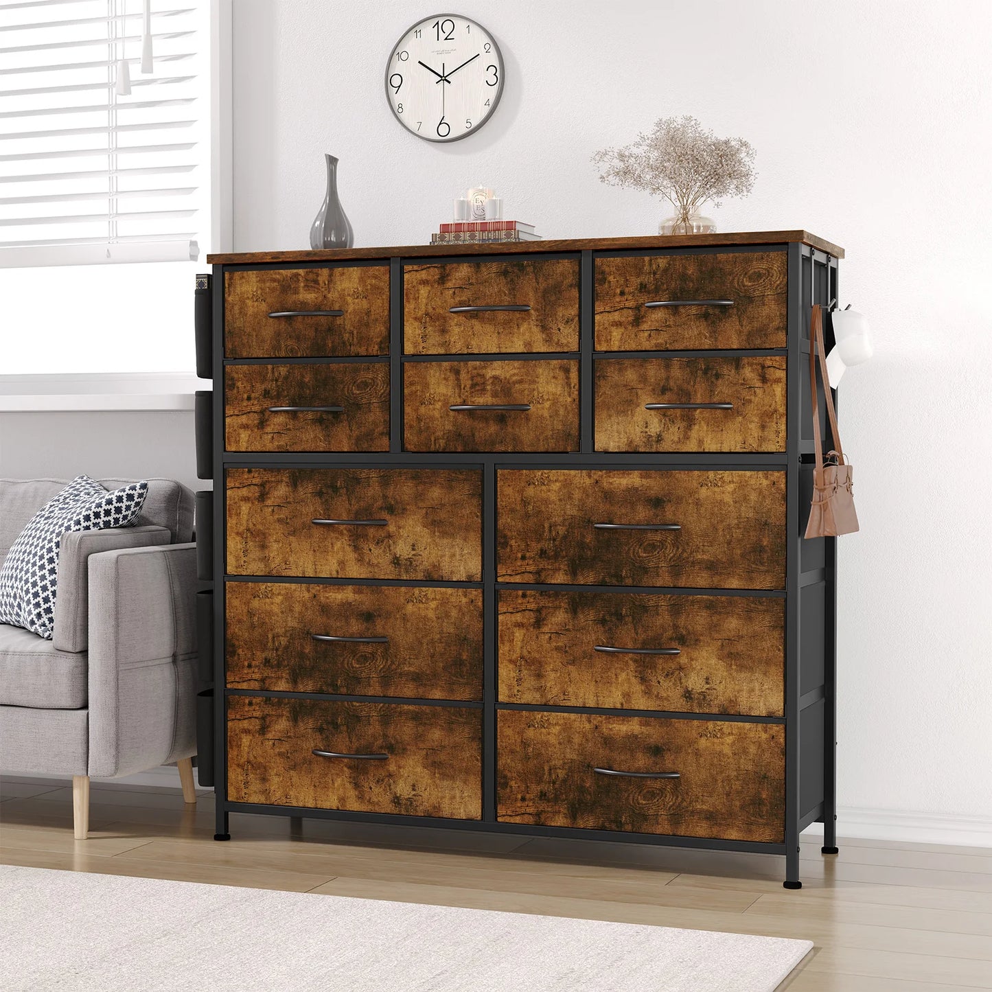 HiMiss 12 Drawer Bedroom Dresser With Metal Frame Top