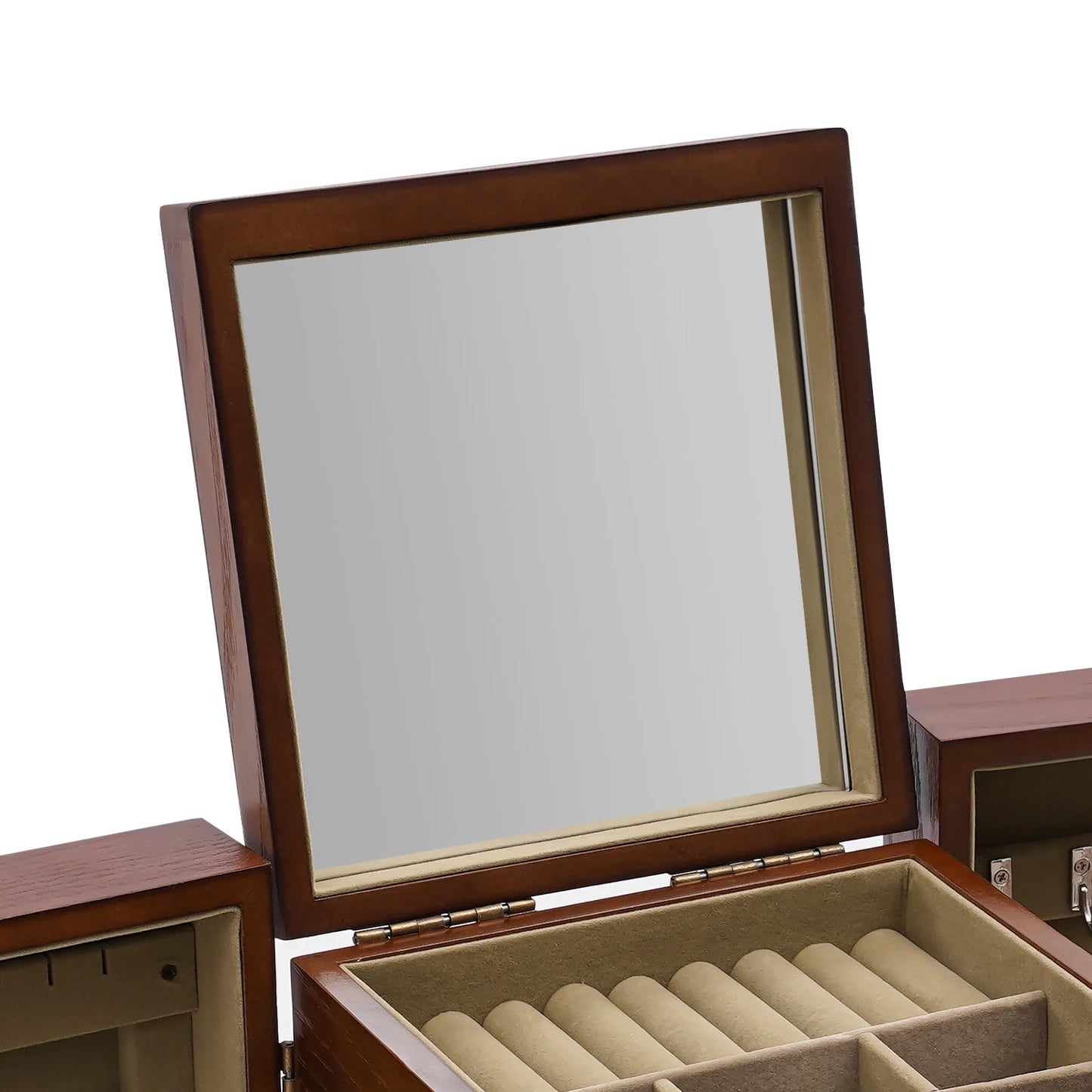 5 Layer Expandable Jewelry Box Featuring Built In Mirror Organizer