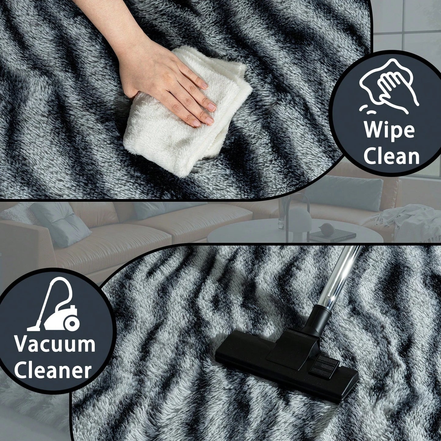 Fluffy Zebra Print Shag Rug For Living Room And Bedroom