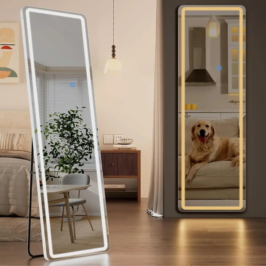 Led Full Length Mirror With Lights Lighted Floor Stand Dimmable