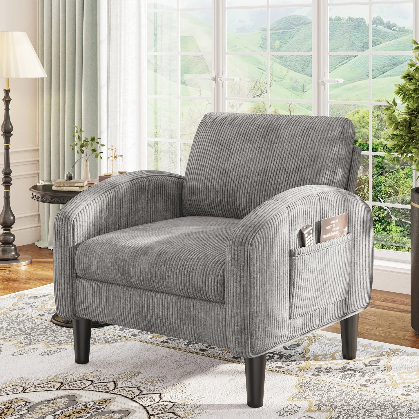 EnHomee Mid Century Modern Fabric Armchair With Side Pockets