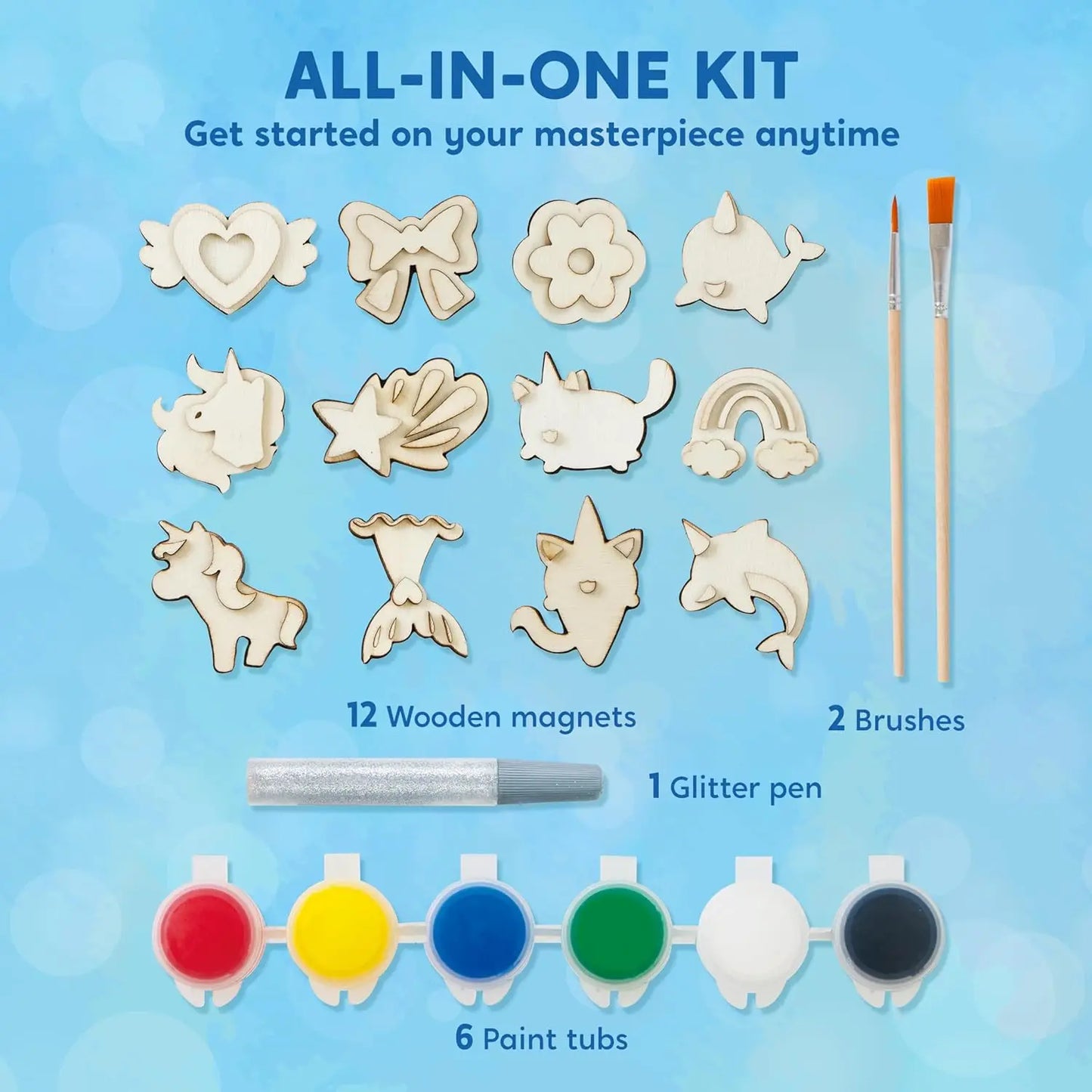 Joyfy 12 Piece Fantasy Wooden Unicorn Magnets Craft Kit For Kids