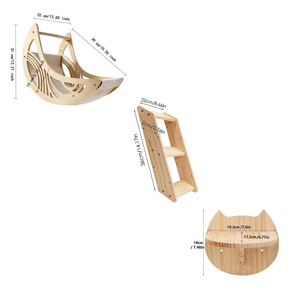 CWV Wall Mounted Cat Shelves Solid Pine Wood Perch Set