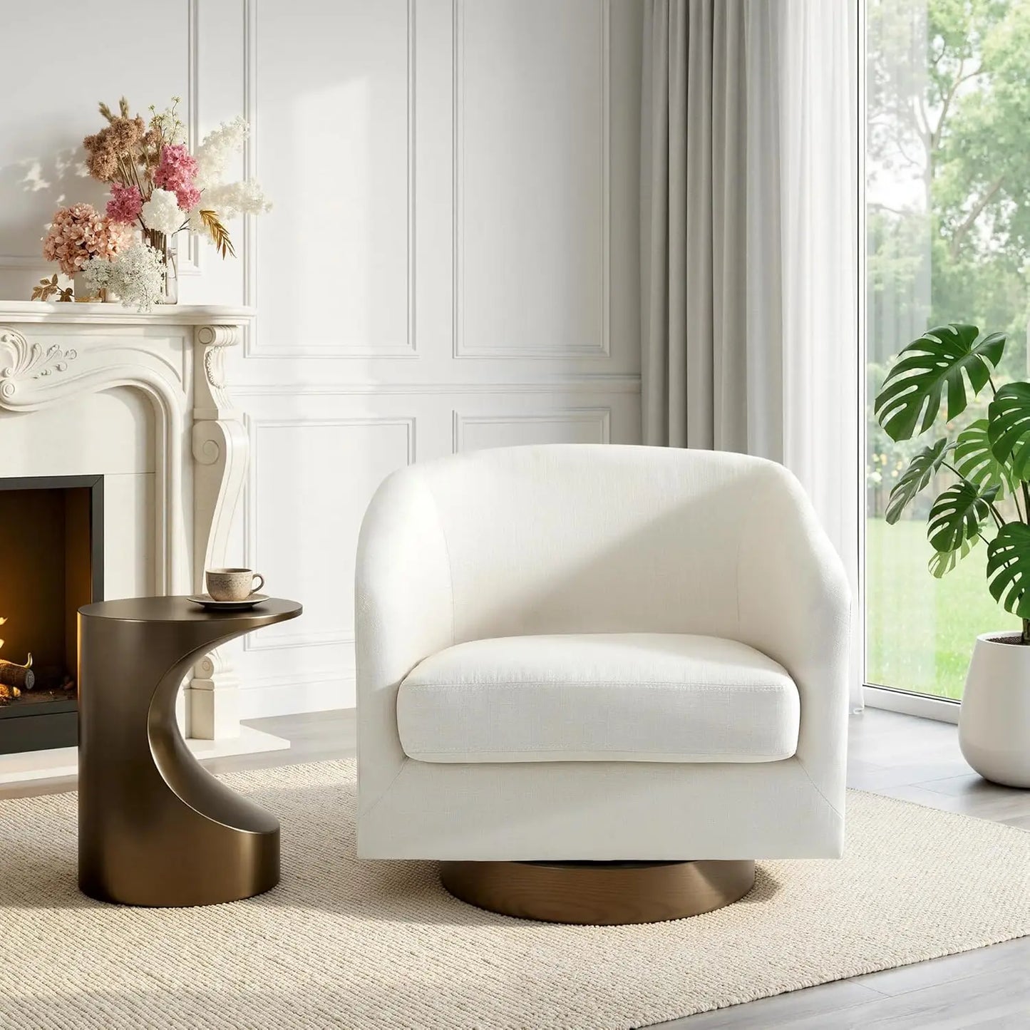 Swivel Accent Chair Set Of 2 Fabric Upholstered Barrel Armchairs
