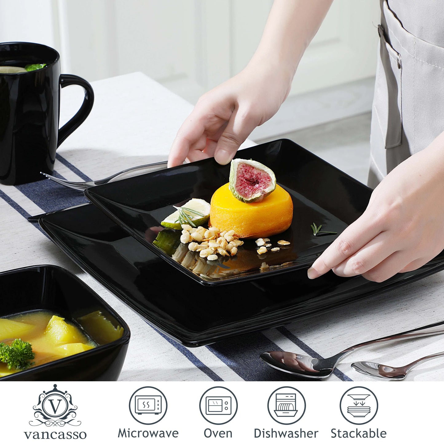 Malacasa Premium Square Ceramic Dinnerware Set For Dining Tables