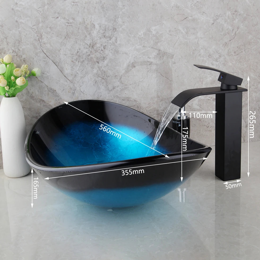 Mekkala Tempered Glass Vessel Bathroom Sink With Countertop Basin