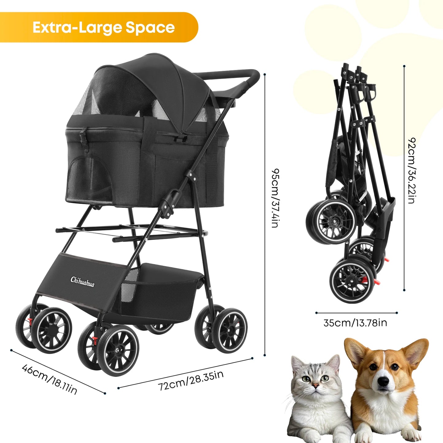 CHIHUAHUA 3 In 1 Pet Stroller For Medium Dogs And Cats All Terrain