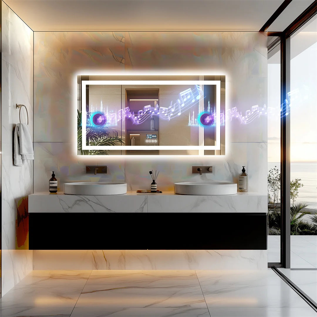 Luvodi Bluetooth Illuminated Bathroom Mirror With Digital Clock And Defog