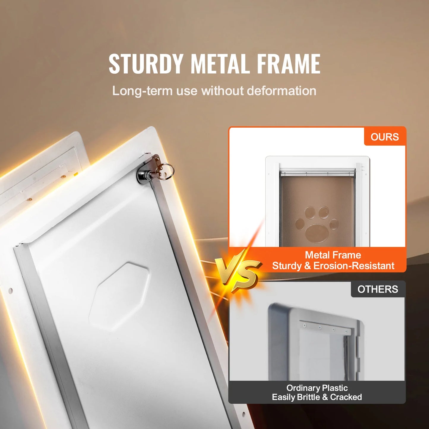 SucceBuy Weatherproof Pet Door Metal Frame With Lock And Flaps