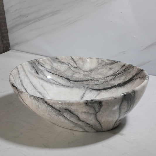 MEKKHALA Marble Pattern Ceramic Bathroom Vessel Sink Set With Faucet