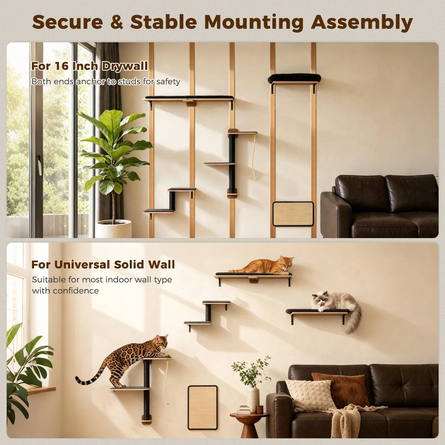 PAWZ Road Wooden Cat Wall Shelves With Sisal Scratching Posts