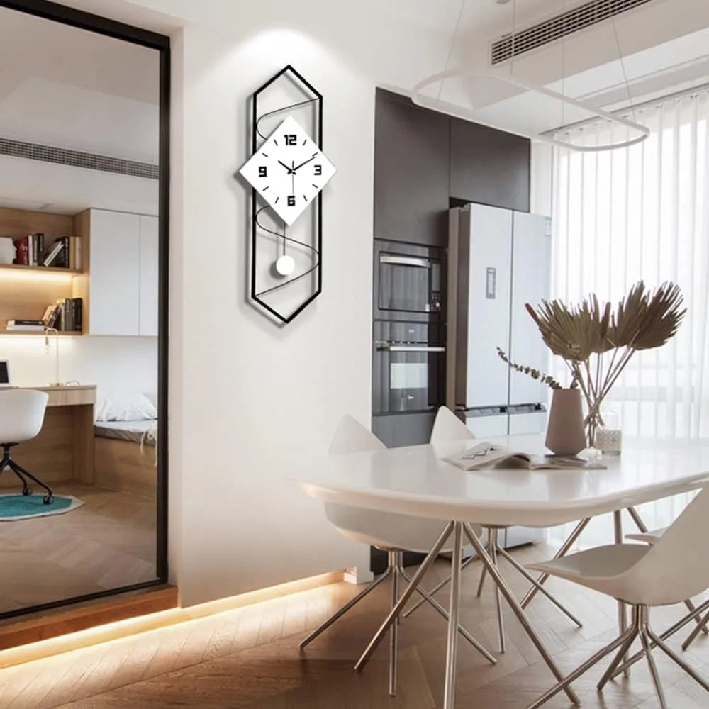 Silent Quartz Swing Wall Clock With Metal Frame And Pendulum