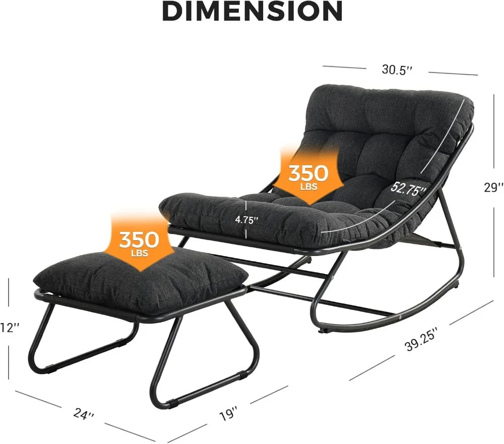 Outdoor Rocking Chair With Foot Stool Metal Patio Lounge
