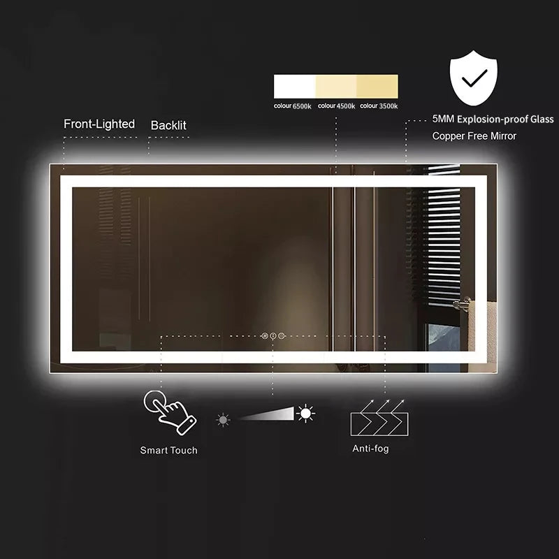 LUVODI Wall Mounted Backlit Anti Fog Vanity Mirror With Three Lighting Settings