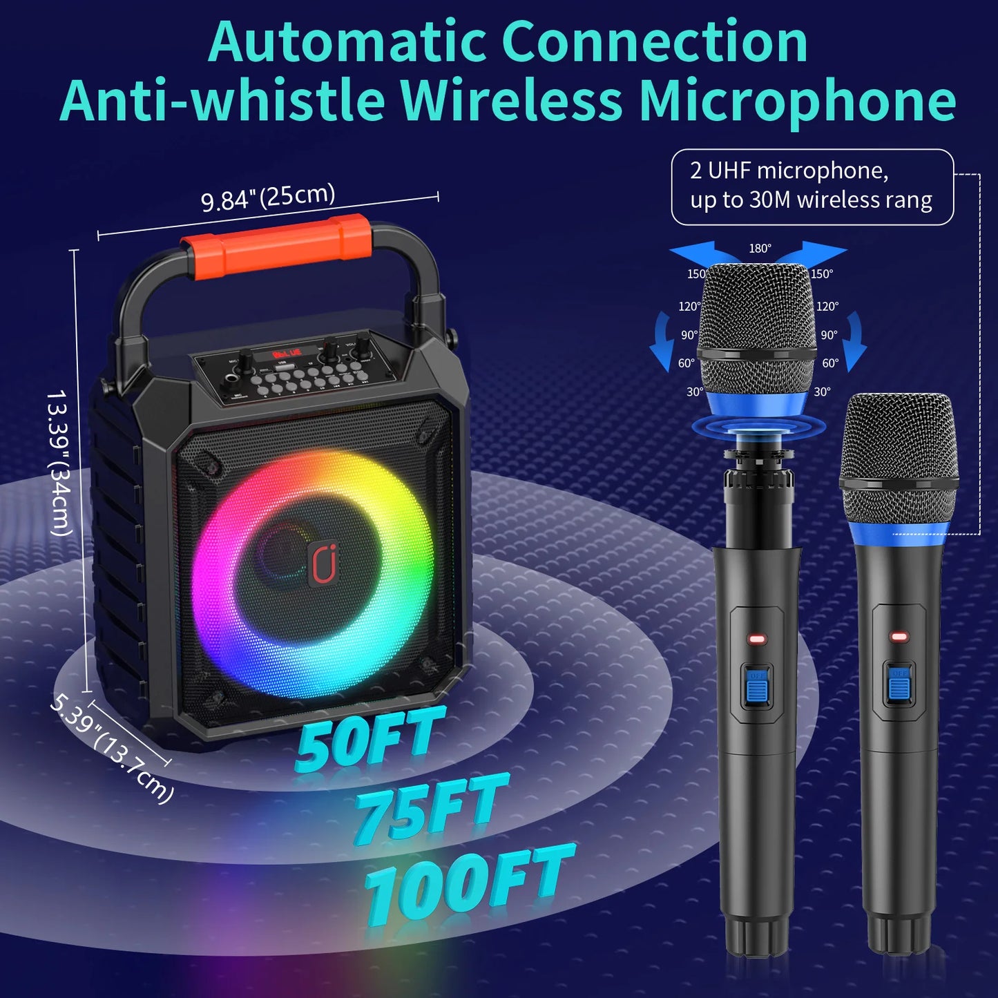 FanFun Wireless Bluetooth Karaoke Speaker With Dual Microphones
