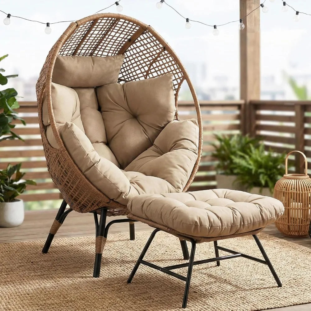 Egg Chair With Ottoman Indoor Outdoor Wicker Patio Lounge
