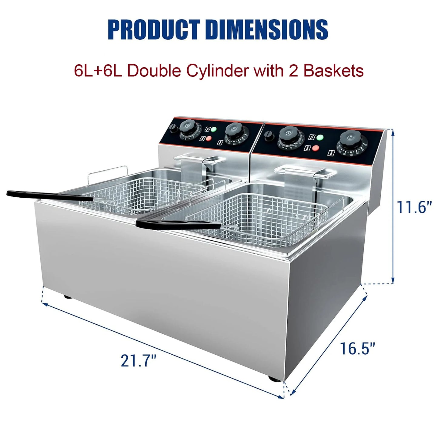 Acekool Commercial Electric Deep Fryer With Baskets Adjustable Temperature