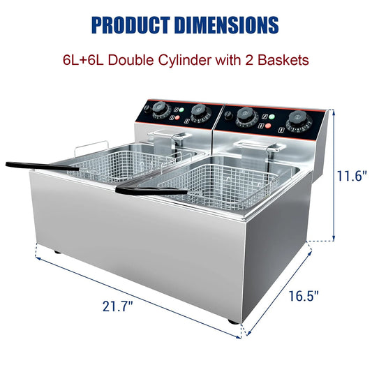 Acekool Commercial Electric Deep Fryer With Baskets Adjustable Temperature