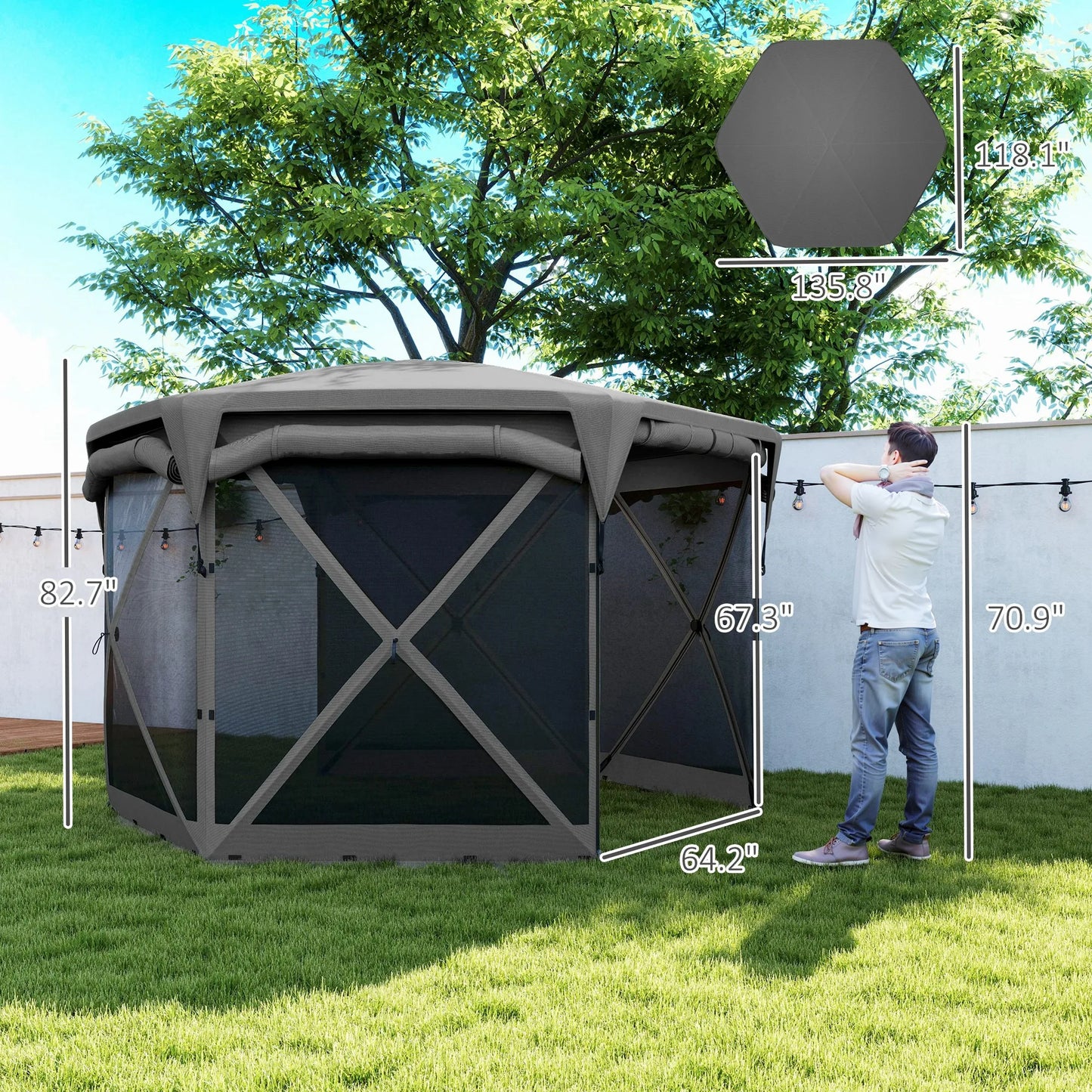 Outdoor Pop Up Gazebo Screen Tent With Removable Roof Panel
