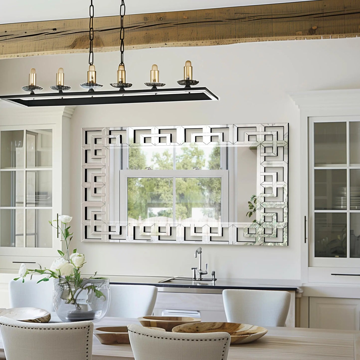 Venetian Style Rectangle Silver Wall Mirror With Beveled Glass Edge