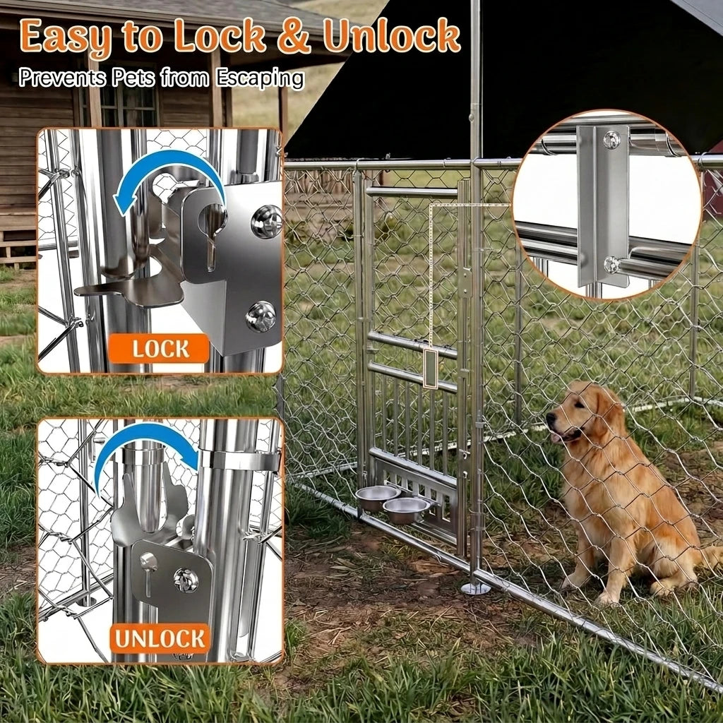 Heavy Duty Outdoor Dog Kennel Featuring Dual Doors And Bowls