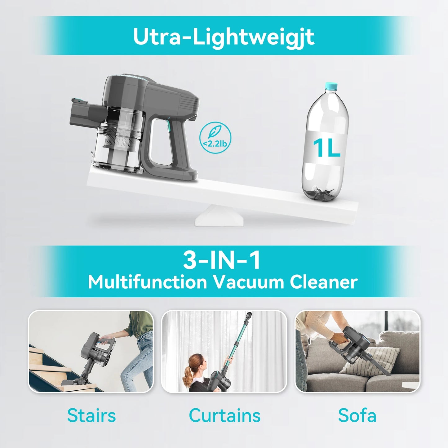 INSE YISORA N300 Cordless Upright Vacuum Cleaner For Carpets And Hard Floors