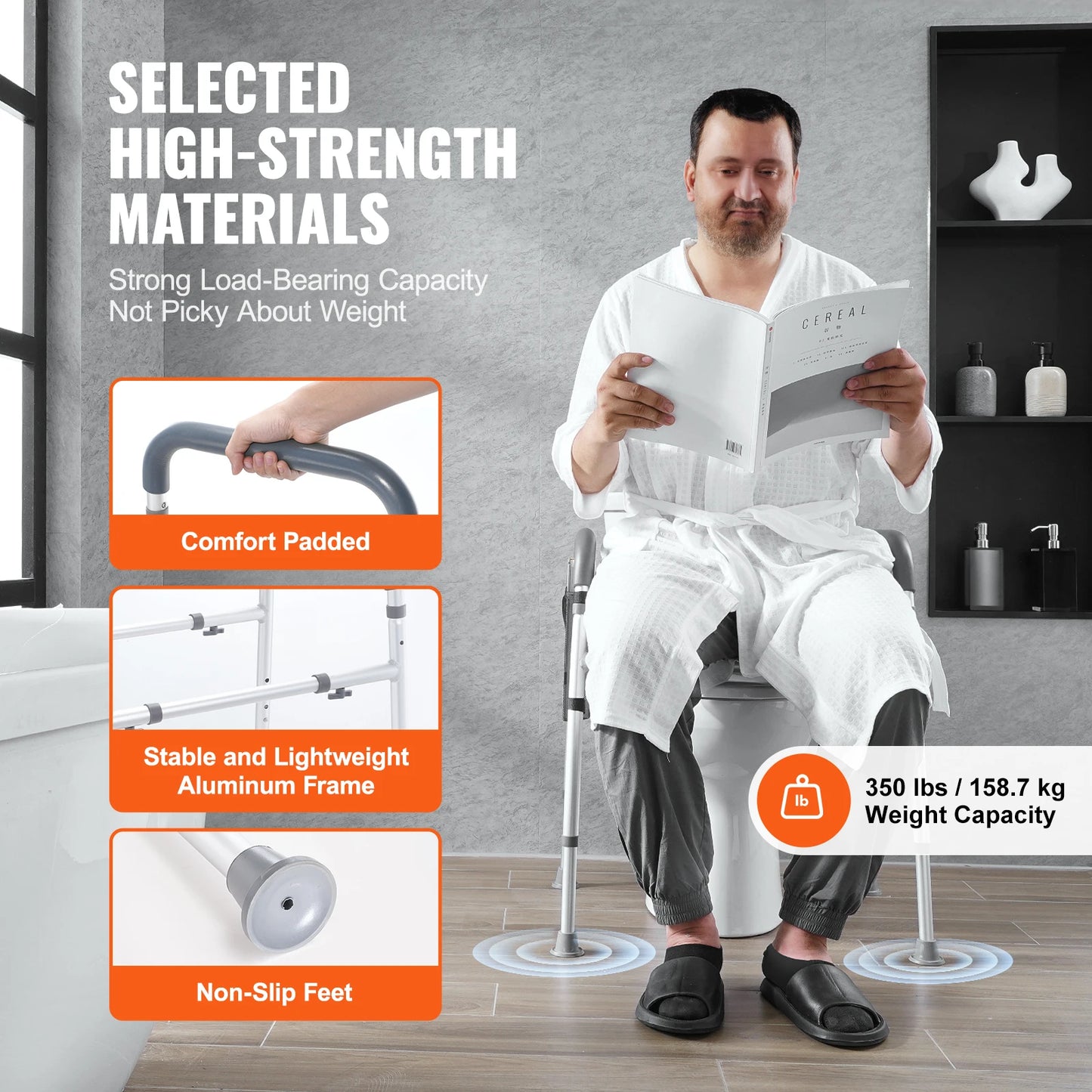 SucceBuy Adjustable Raised Toilet Seat With Padded Aluminum Frame