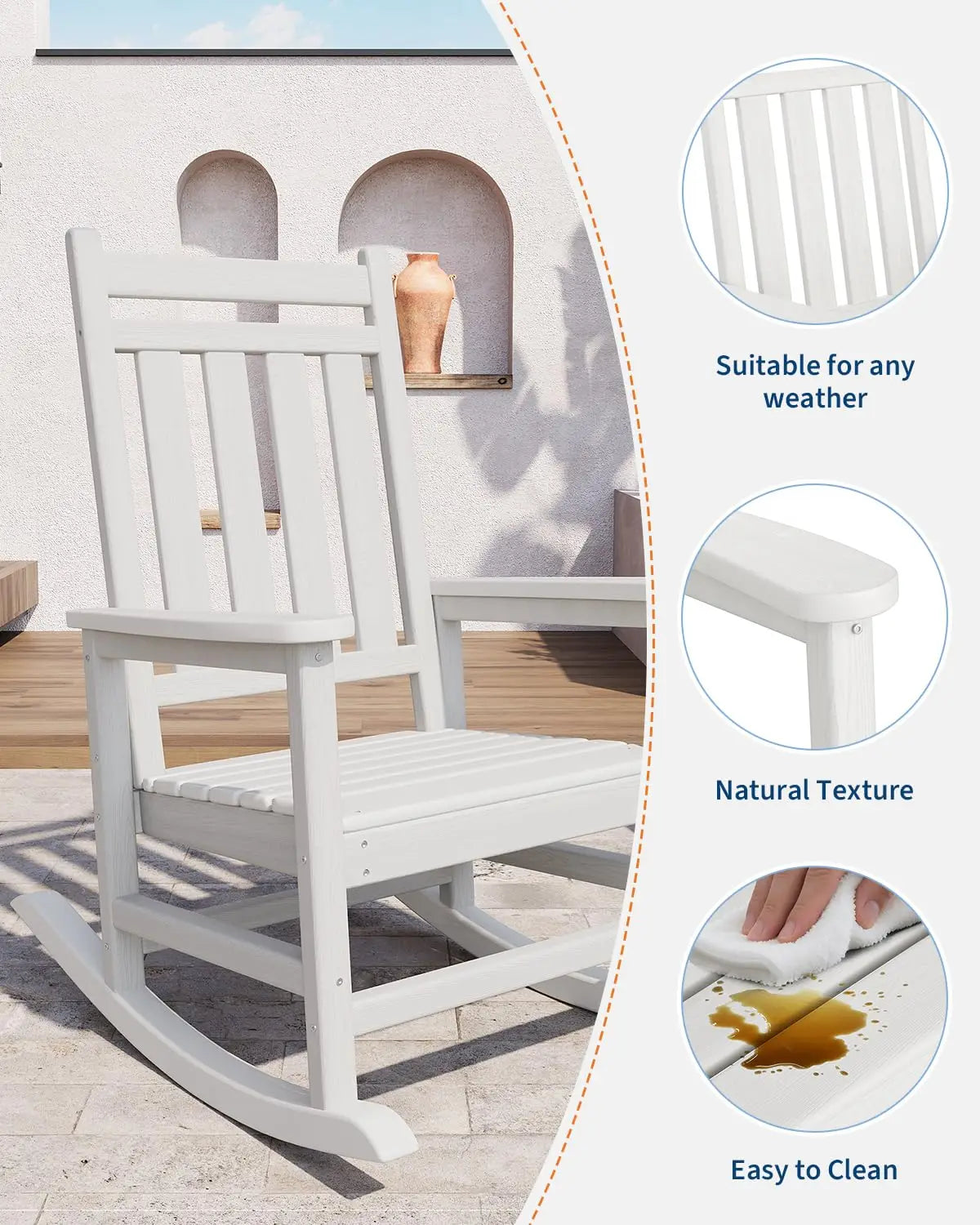 HDPE High Back Rocking Chair With Side Table Outdoor Furniture