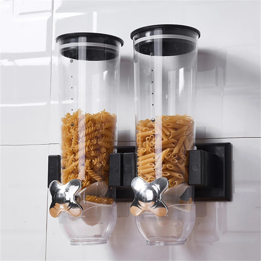 Wall Mounted Two Barrel Cereal Dispenser For Grains And Coffee Beans
