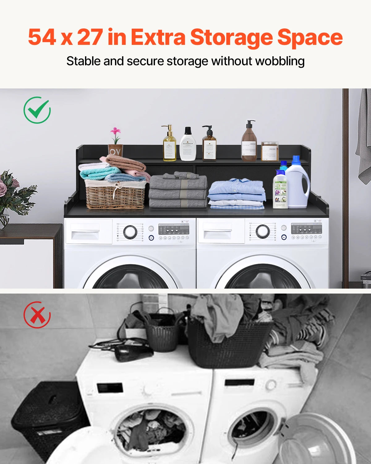 SucceBuy Washer Dryer Countertop With Storage Shelf