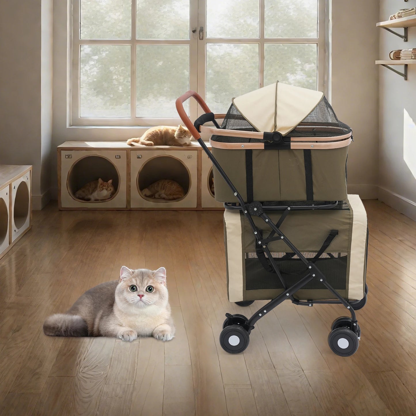 Bymaocar Foldable Pet Stroller For Small And Medium Pets Travel Ready