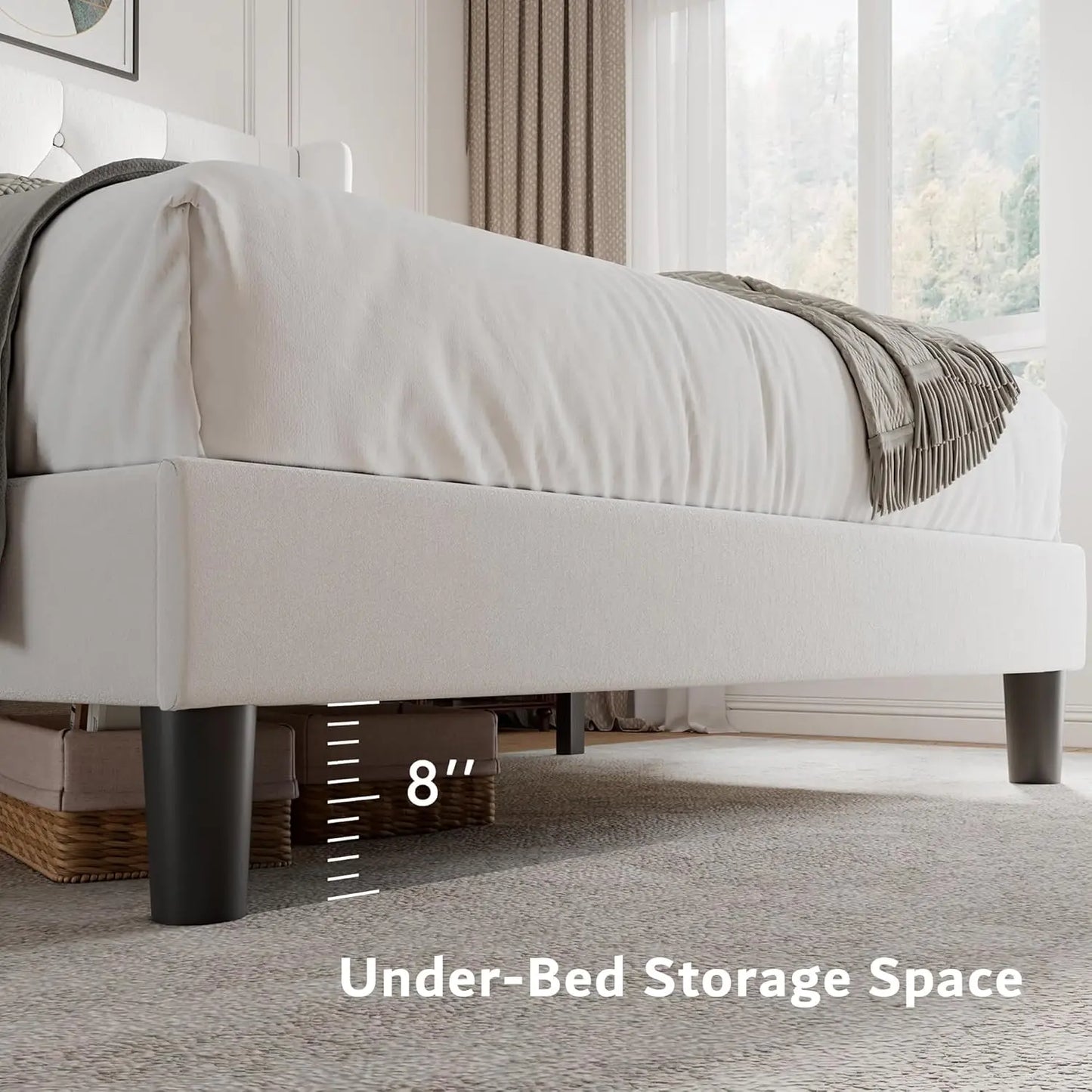 Velvet Platform Bed Frame Button Tufted Upholstered With Slats