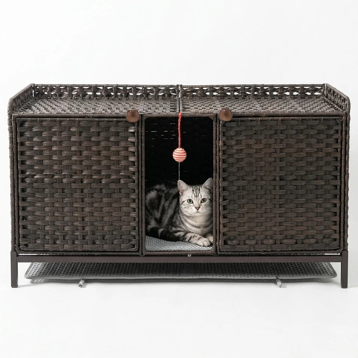 DishyKooker Hidden Cat Litter Box Enclosure Side Table Wicker Rattan
