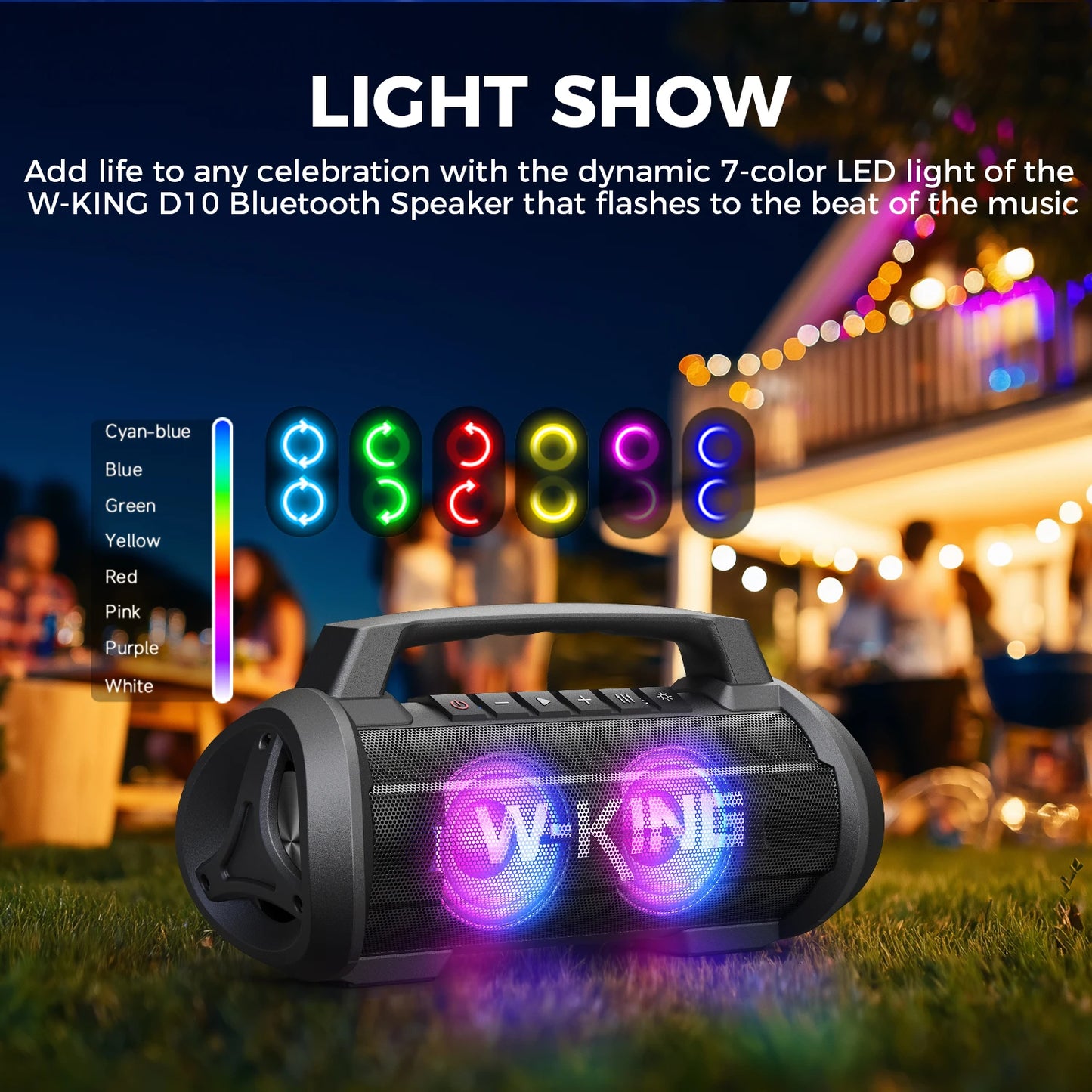 W-King 70W RMS Portable Bluetooth Speaker With Waterproof Bass Boost