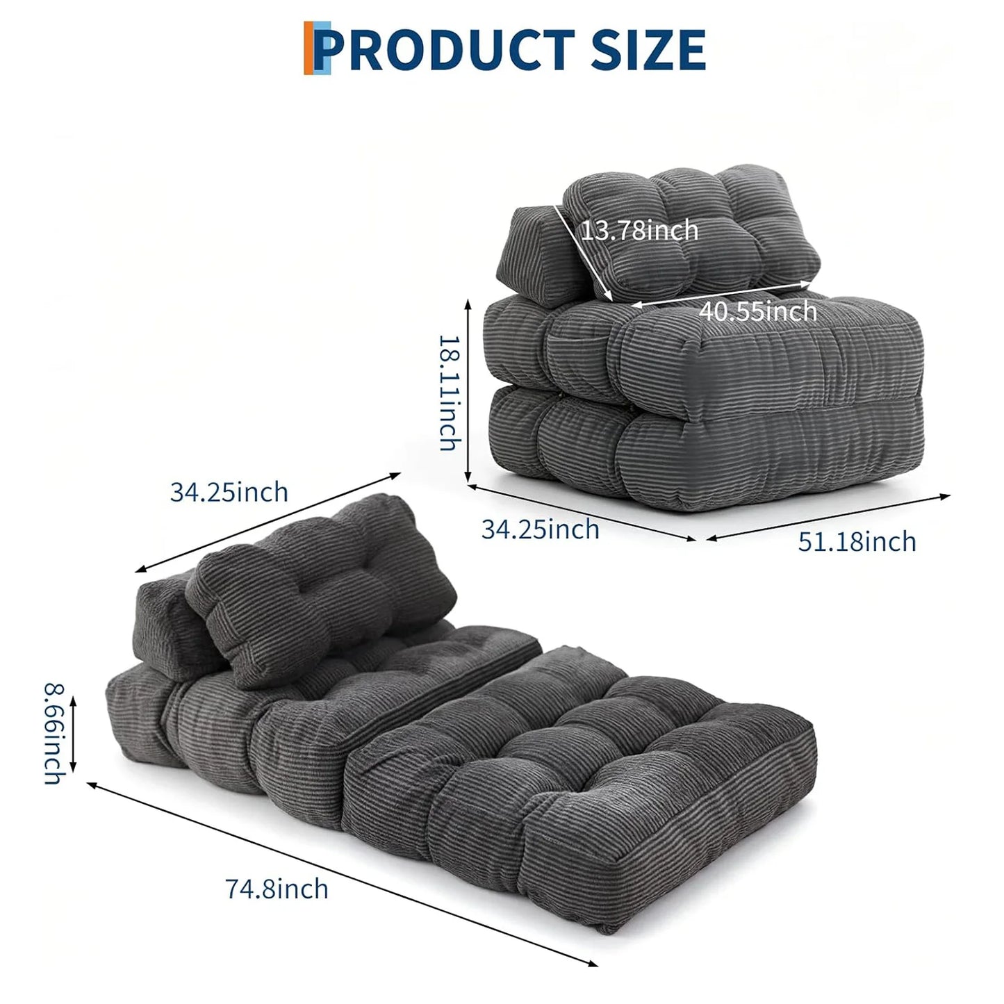 HiMISS Folding Sofa Bed Convertible Sleeper Chair with Side Pocket