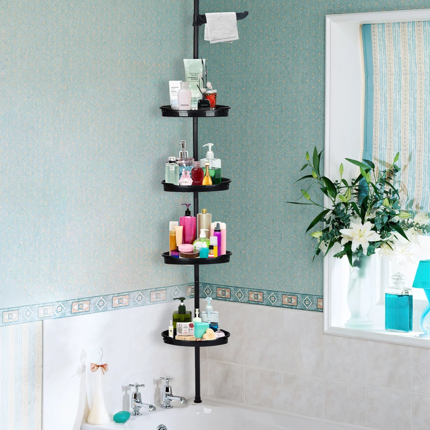 HiMISS Corner Shower Caddy With Tension Pole 4-Tier Bathroom Organizer